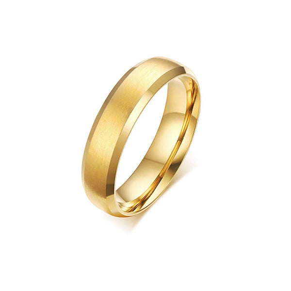 Classic Gold Wedding Band 6mm Beveled Edges Matte Finished Comfort fit Men - 01BG14